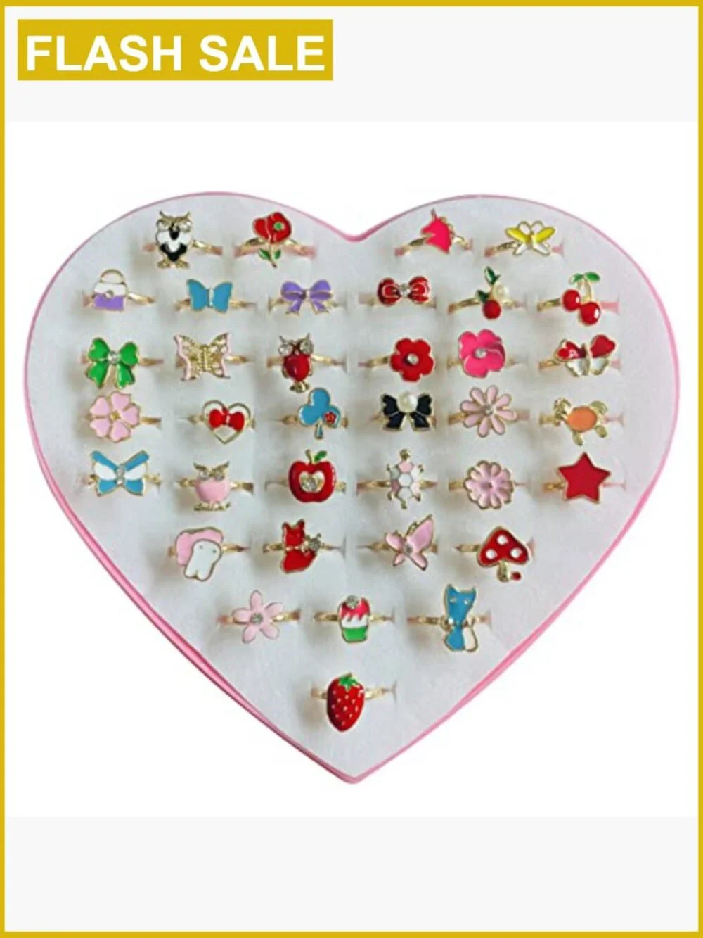 36pcs Girls Dress Up Jewelry Rings in Box Adjustable No Duplication Party Favors